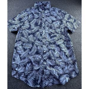 Trunks Surf & Swim Co Shirt Mens Medium Navy Blue Hawaiian Leaves Button Up